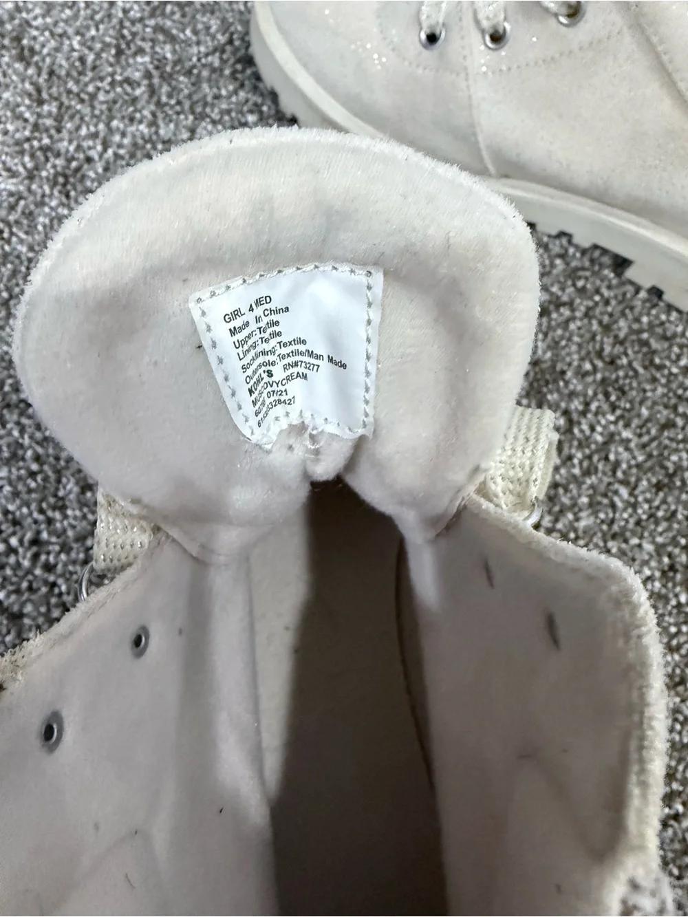 Kids Neutral Cream Lace-Up Hiking Boots